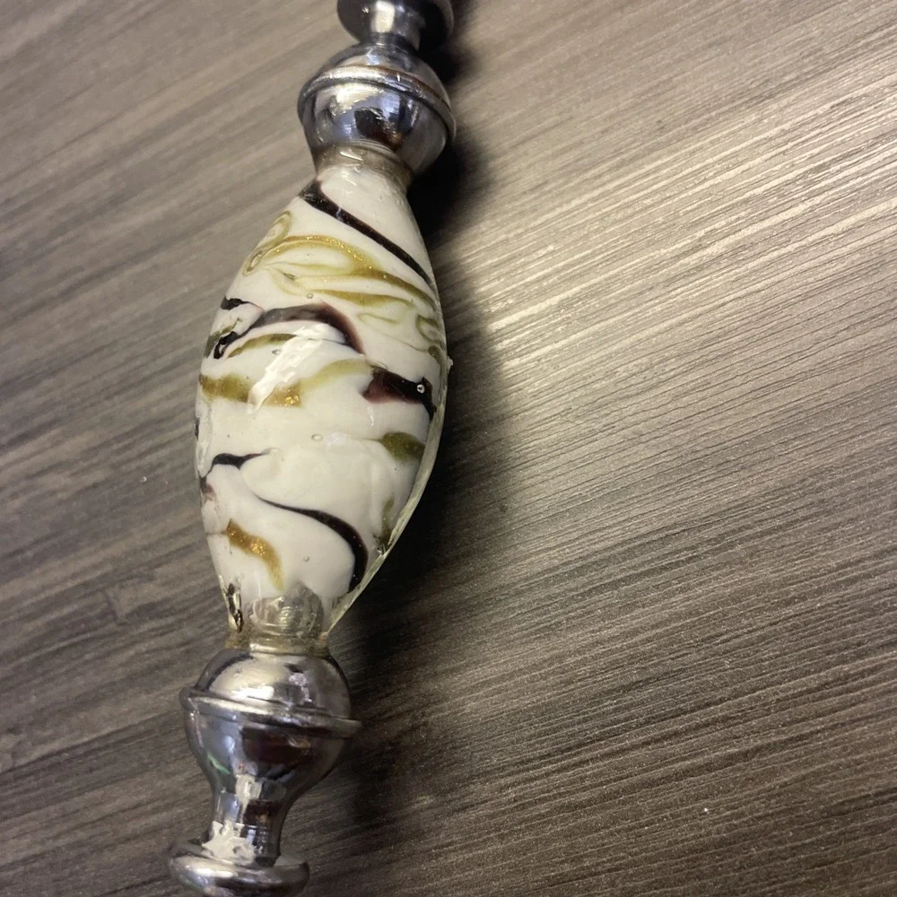 Bottle Opener With White Glass Handle‎ Purple And Gold Swirls